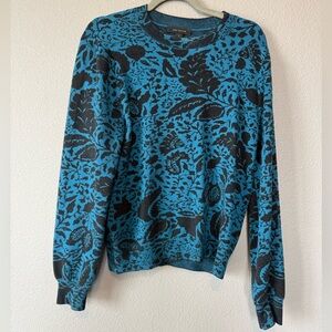 NWOT Ann Taylor Teal and Black Floral Sweater